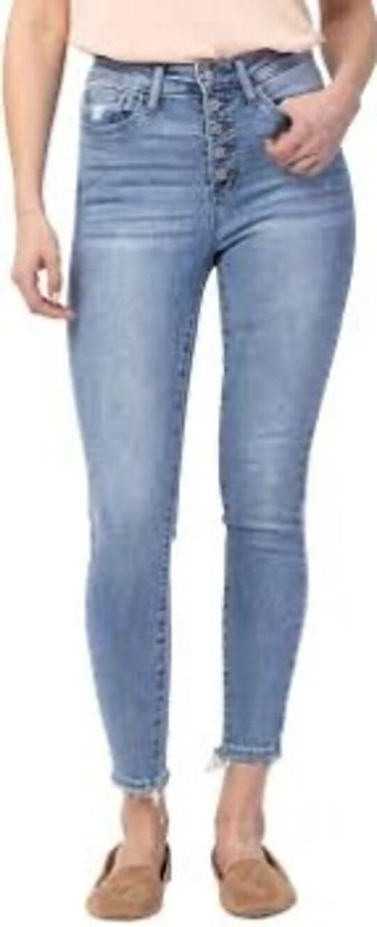 Judy Blue High Rise Skinny Button Fly Jeans Frayed Hem Light Wash 88279 Sz 9/29